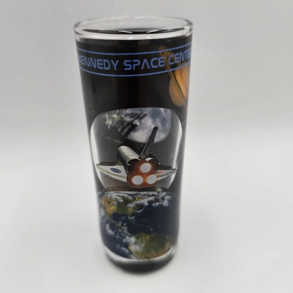 Kennedy Space Center Shot Glass Space Shuttle NASA Souvenir 4 1/8